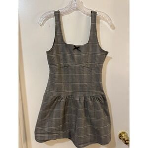 Madden Girl Gray Plaid Mini Dress Sleeveless Square Neck Short XL
